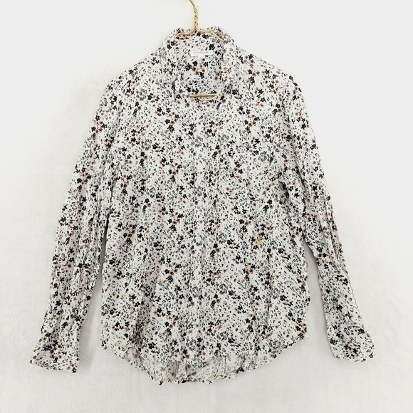 BeachLunchLounge Viscose White Black Floral Button Down Long Sleeve Shirt P3554 - Picture 1 of 9